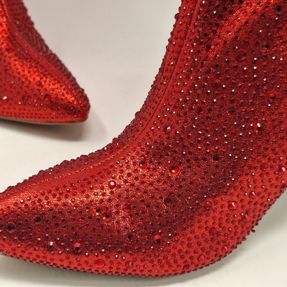 Top Moda Mariha Women's Rhinestone Knee High Boots 6.5 Red Sparkle - Picture 7 of 12